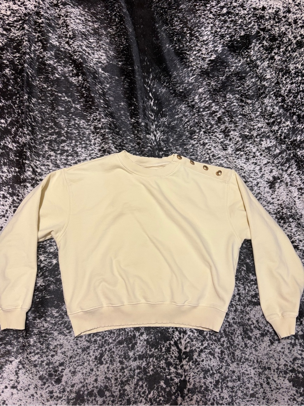 American Eagle Outfitters Cream Crewneck Sweater with Shoulder Buttons